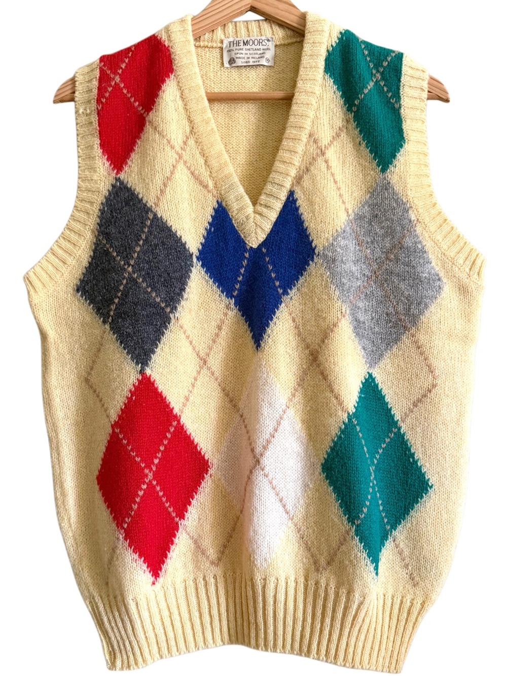 THE MOORS Ireland Vintage Pure Shetland Wool Multicolored Argyle Sweater Vest M
